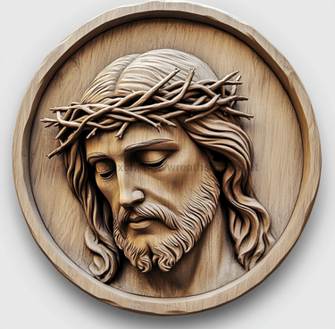 Religious Jesus Wood Carving Sign, DCO-13300, Sign For Wreath, 10x10